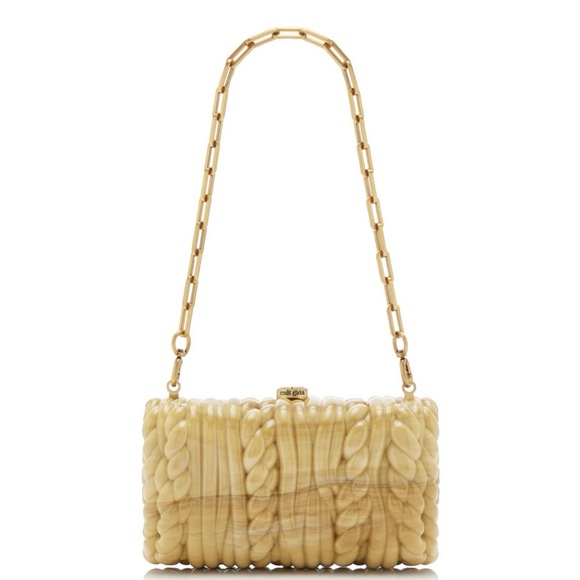 cult gaia Handbags - Cult Gaia Helene Acrylic Braided Textured Chain Shoulder Bag Clutch Light Tan